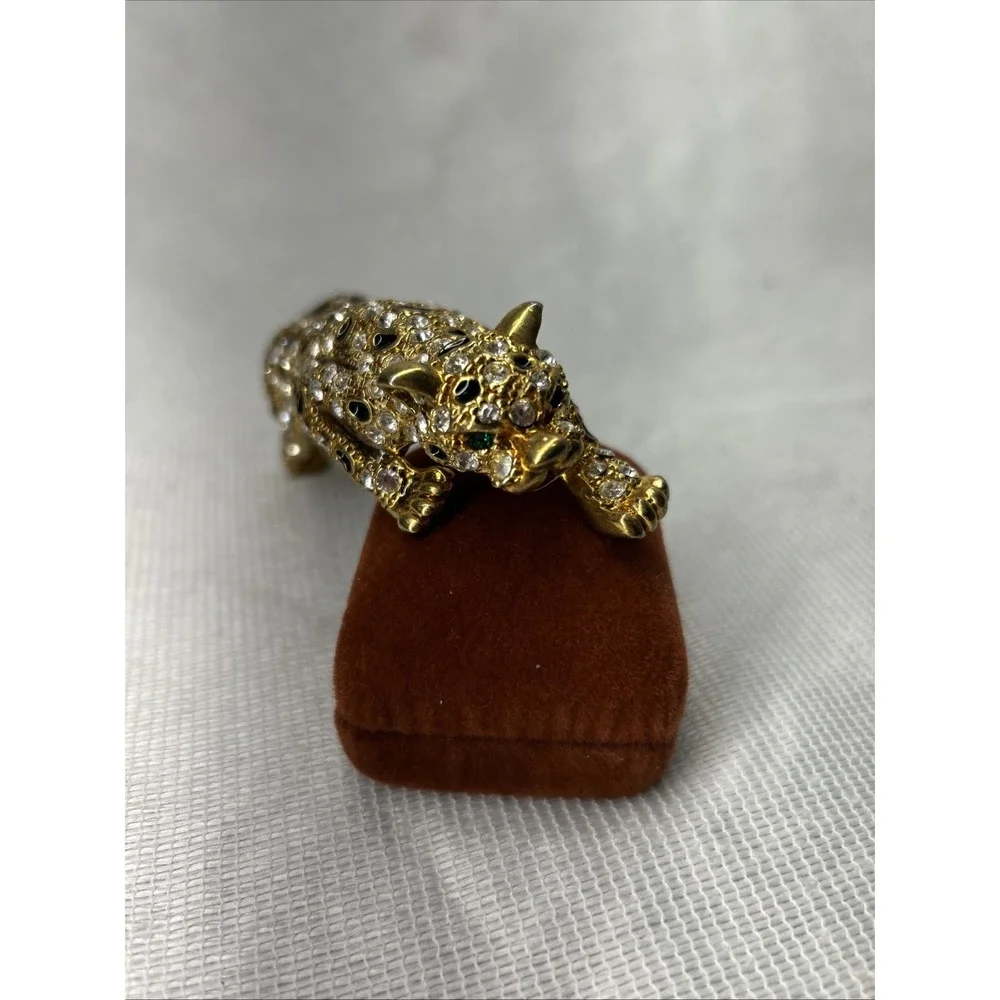 Vintage Rhinestone Enameled Jaguar Leopard Cheetah Tiger Shoulder Brooch